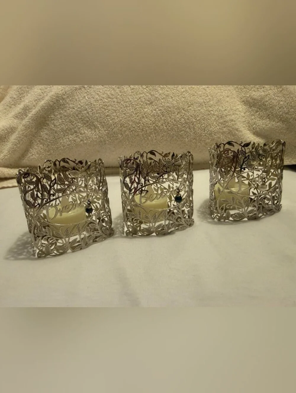 Silver Filigree Tea Light Holders - Elegant Metal Votive Set